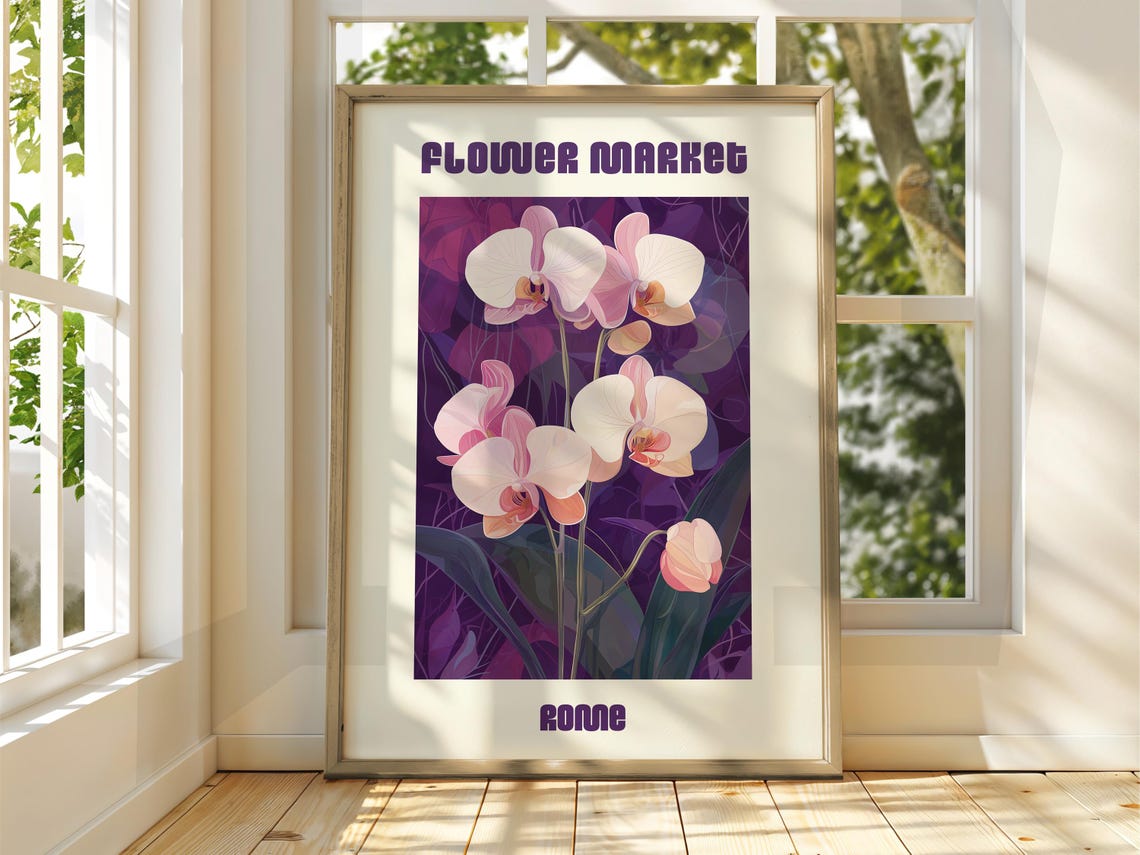 Flower Market Rome Pink Orchid Retro Floral Botanical Poster