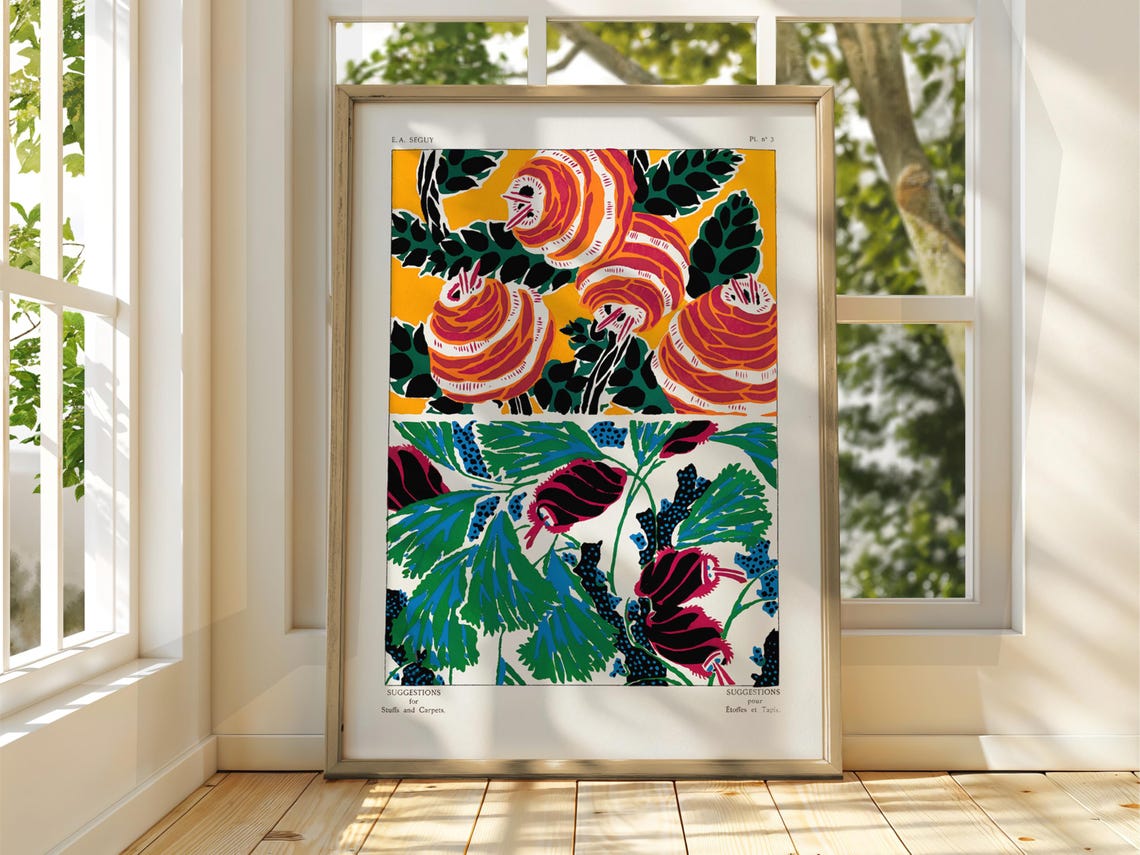 E A Seguy Art Deco Floral Textile Poster with Bold Vintage Pattern