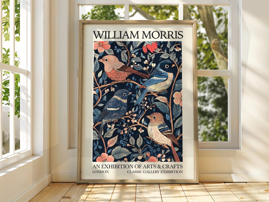 William Morris Exhibition Birds Floral Arts and Crafts Gallery Poster