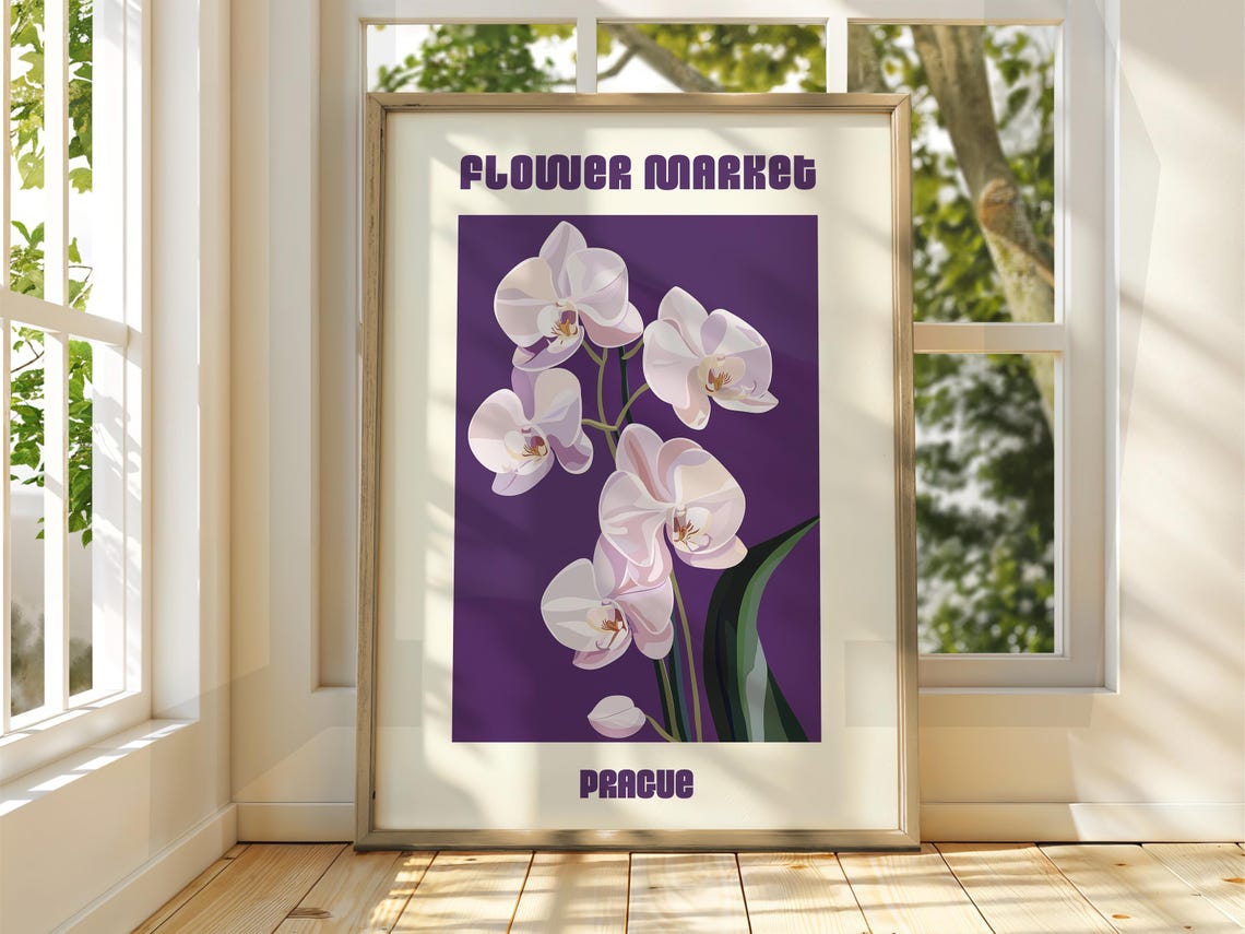 Flower Market Prague White Orchids Botanical Exhibition Art Poster