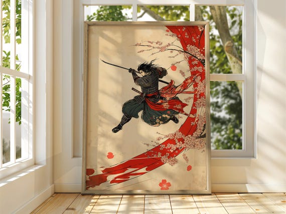 Samurai Japanese Art Ukiyoe Poster Utagawa Kuniyoshi Print Japan Cherry Blossom