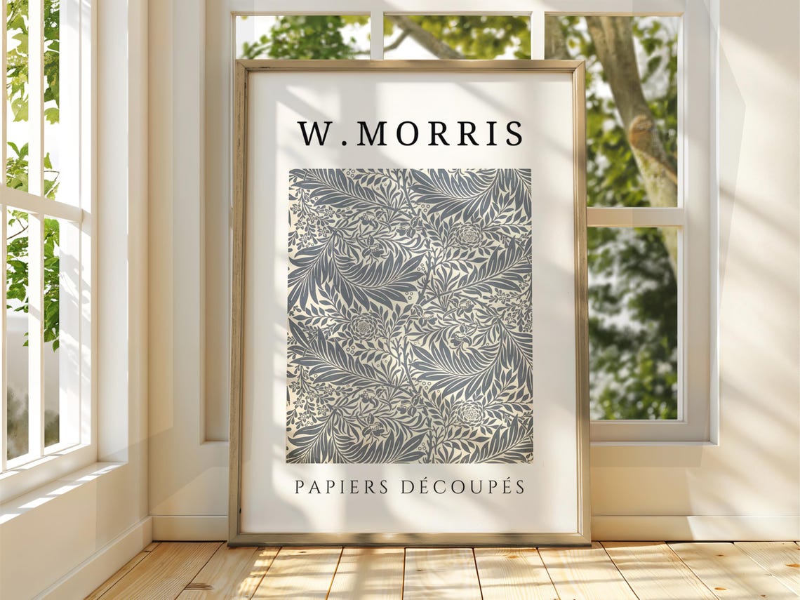 Vintage William Morris Acanthus Leaf Blue Botanical Art Poster