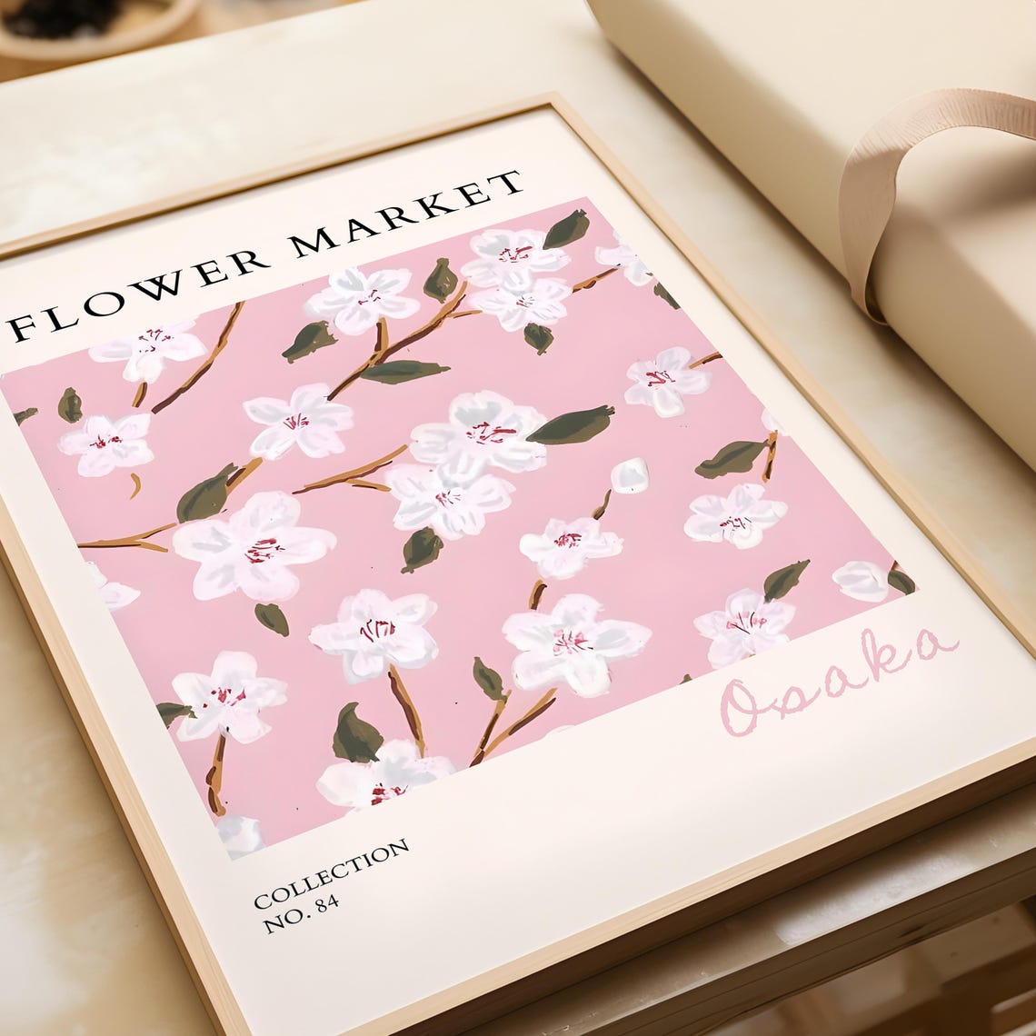 Osaka Flower Market Pink Cherry Blossom Spring Botanical Print