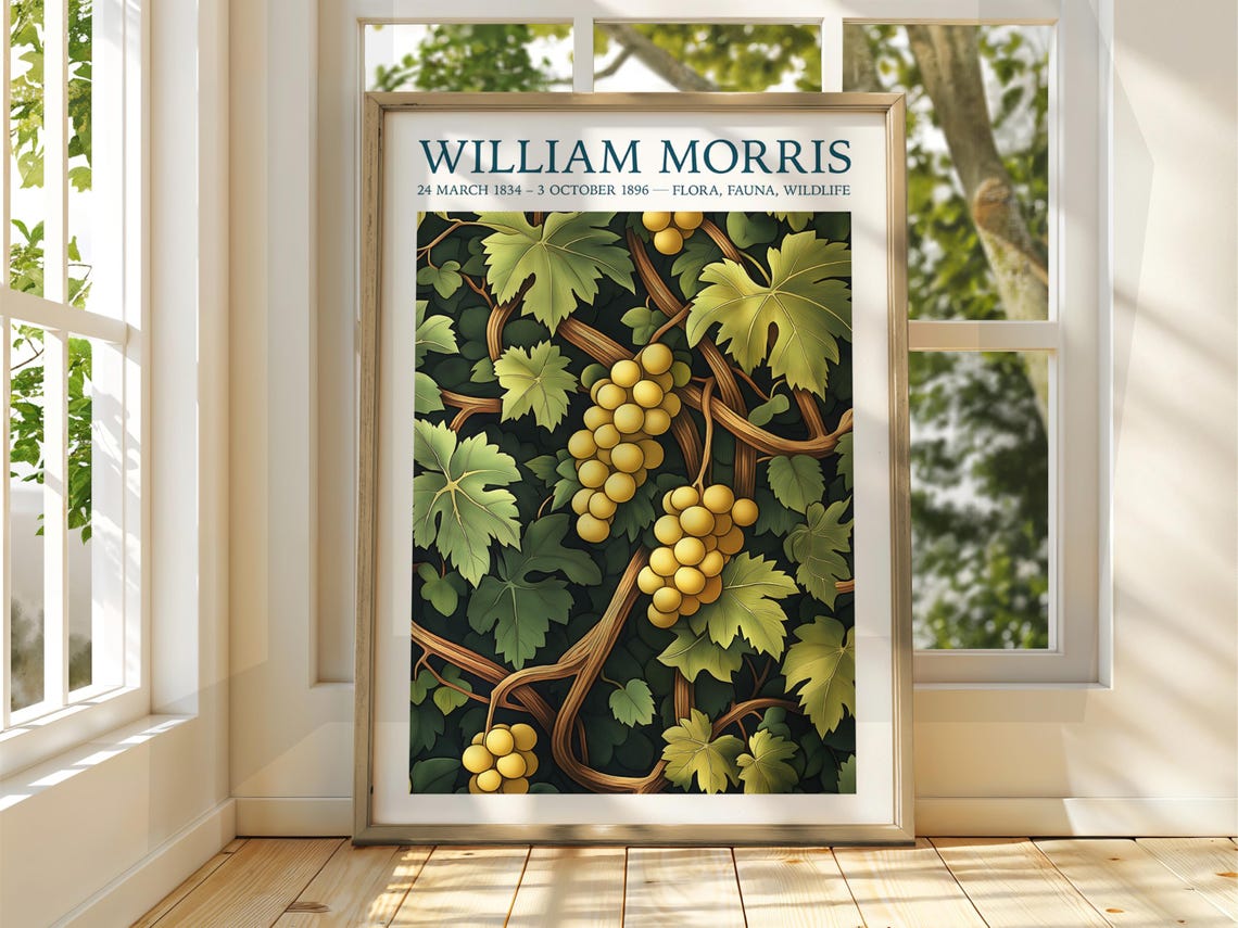William Morris Grapevine Leaves Golden Grapes Botanical Art Poster