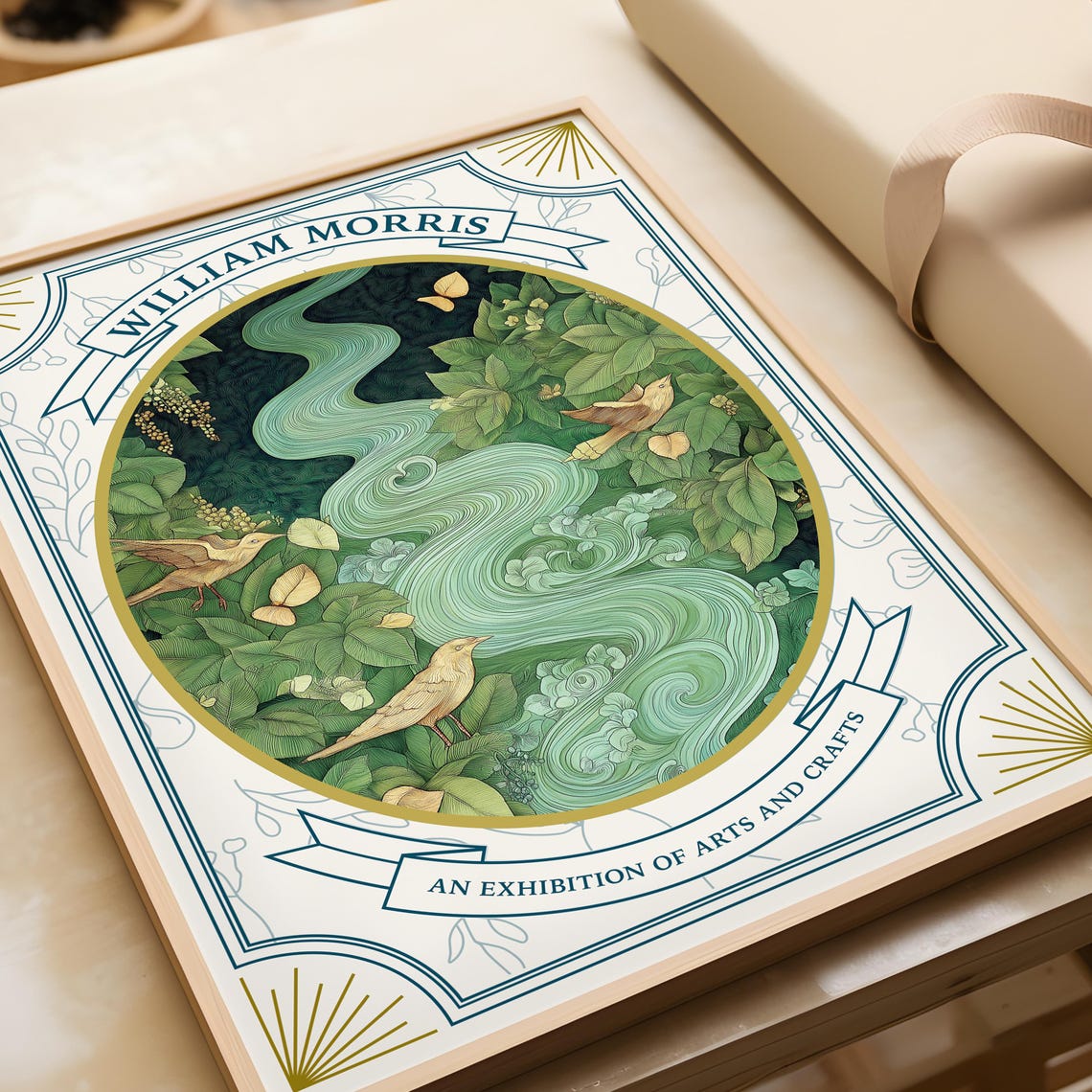 William Morris Style Forest Birds Green River Arts And Crafts Poster