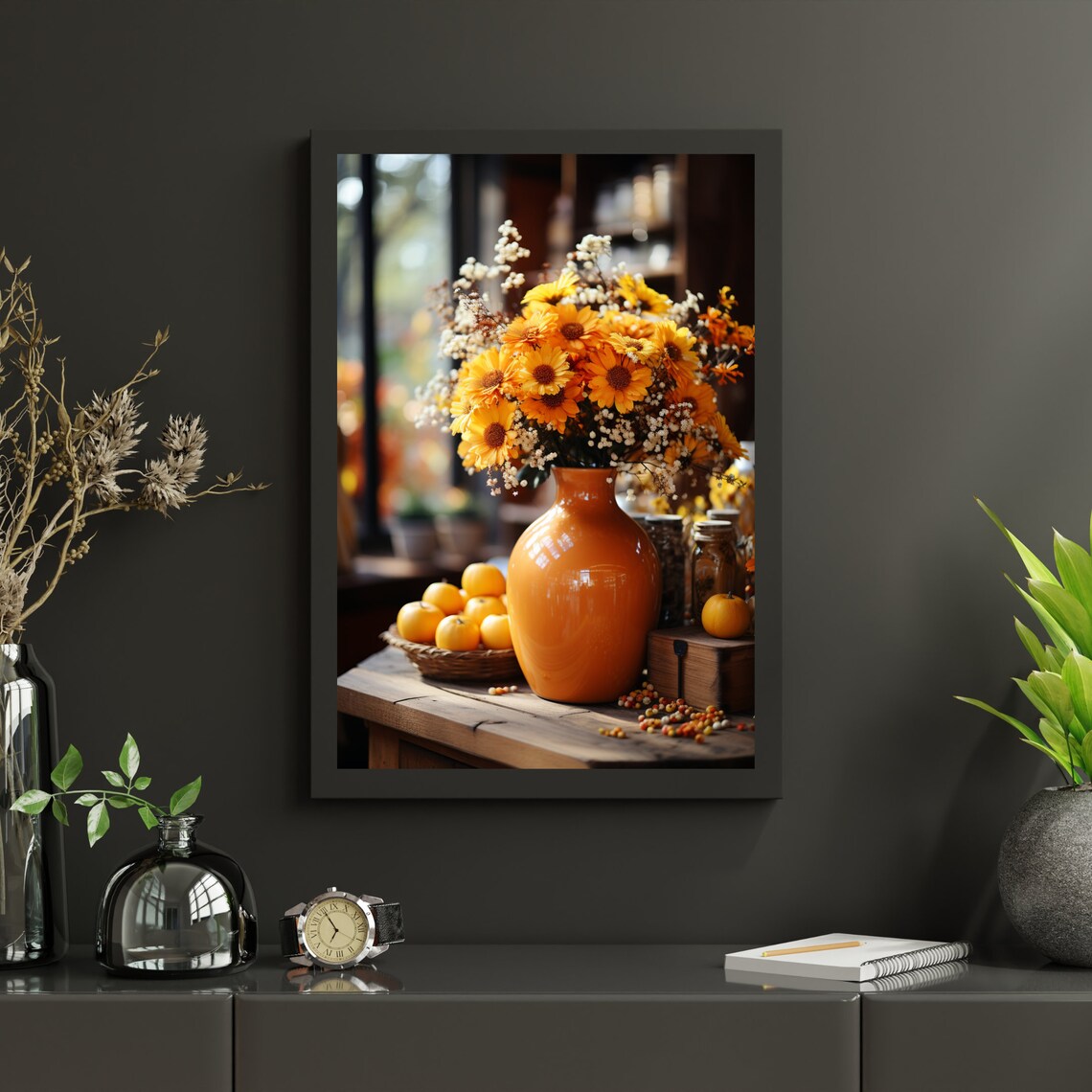 Cozy Autumn Flower Arrangement Orange Vase Still Life Fall Decor Poster - Image 4