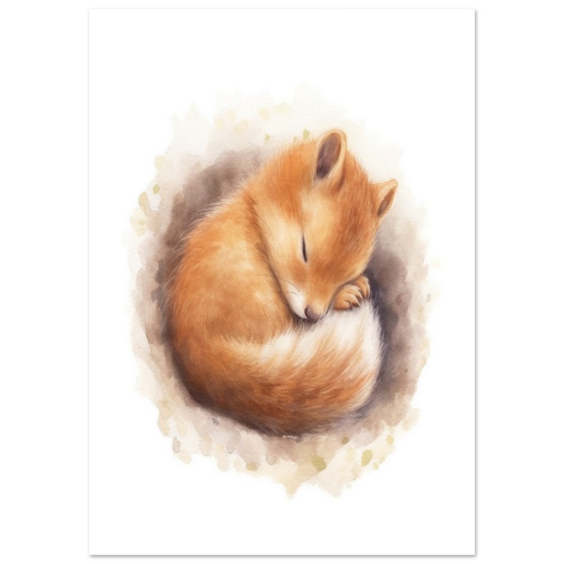 Sweet Sleeping Baby Fox Curled Up Woodland Watercolor Nursery Poster - Image 2
