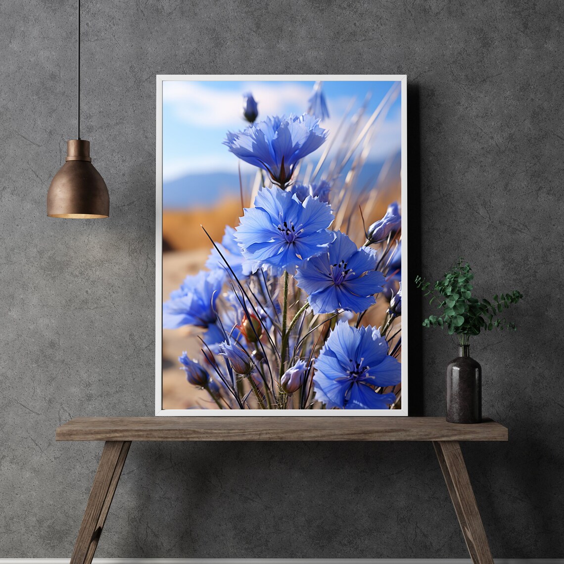 Blue Cornflowers In Sunny Field Floral Photography Flower Poster - Image 3