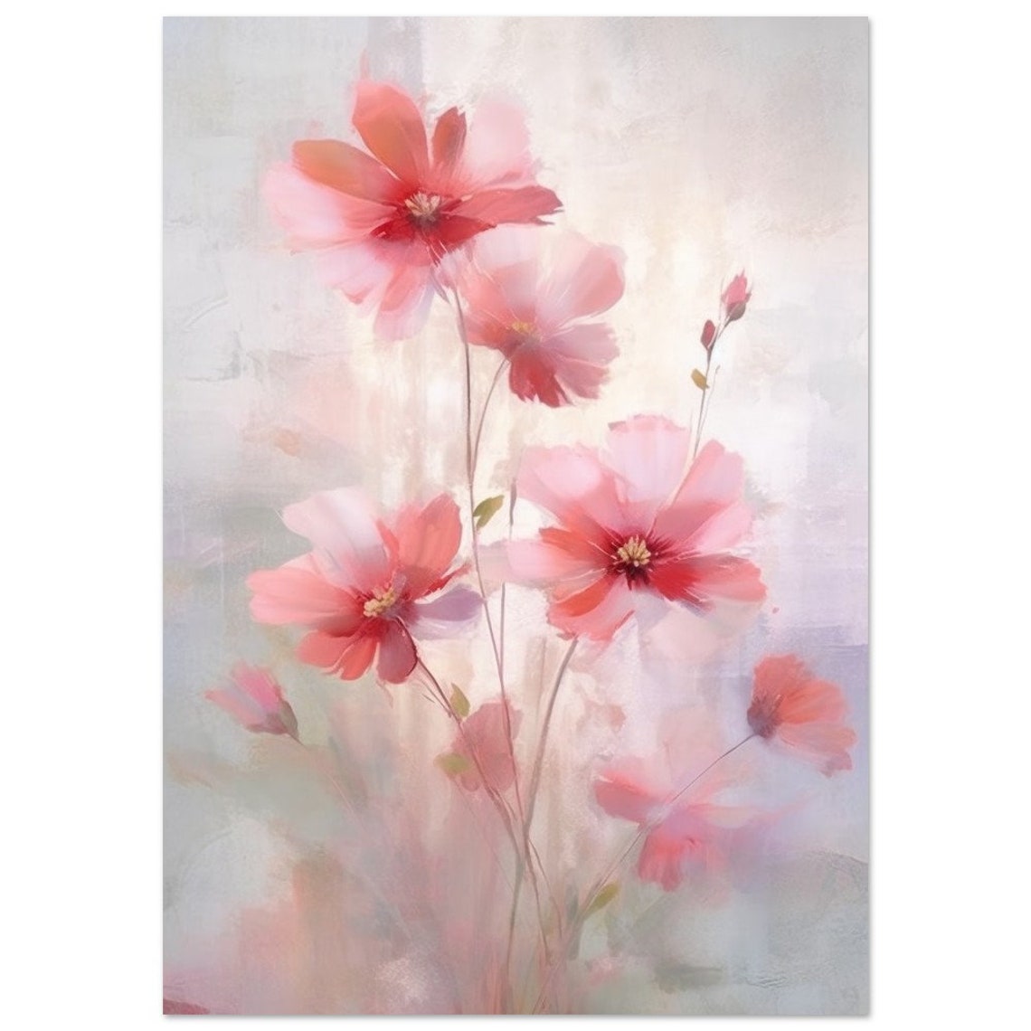 Pink Cosmos Flowers Dreamy Watercolor Floral Painting Poster - Image 2