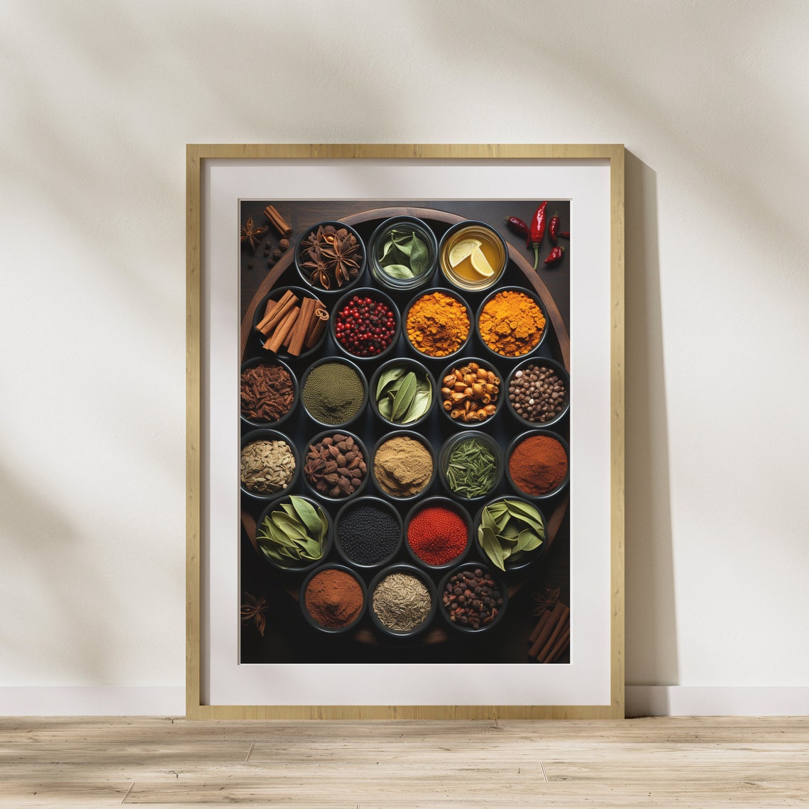 Overhead Spice Bowls Grid Colorful Kitchen Flat Lay Art Poster