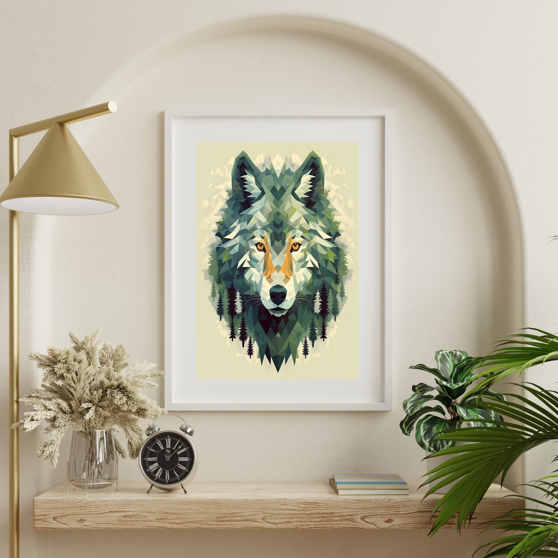 Modern Geometric Green Wolf Head Low Poly Forest Wildlife Poster - Image 4