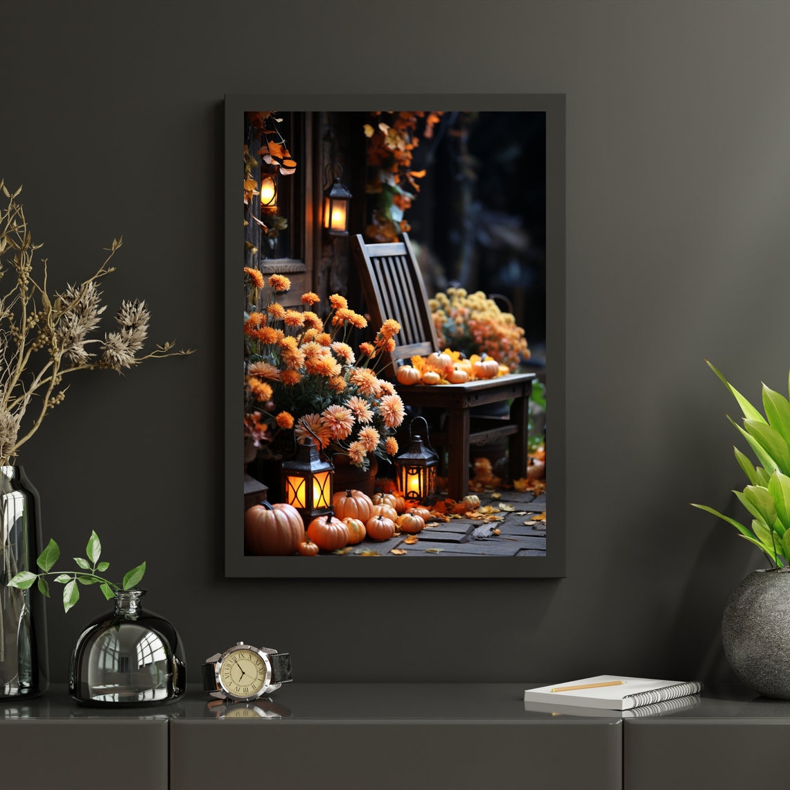 Cozy Autumn Porch With Lanterns Pumpkins Evening Glow Fall Poster - Image 4