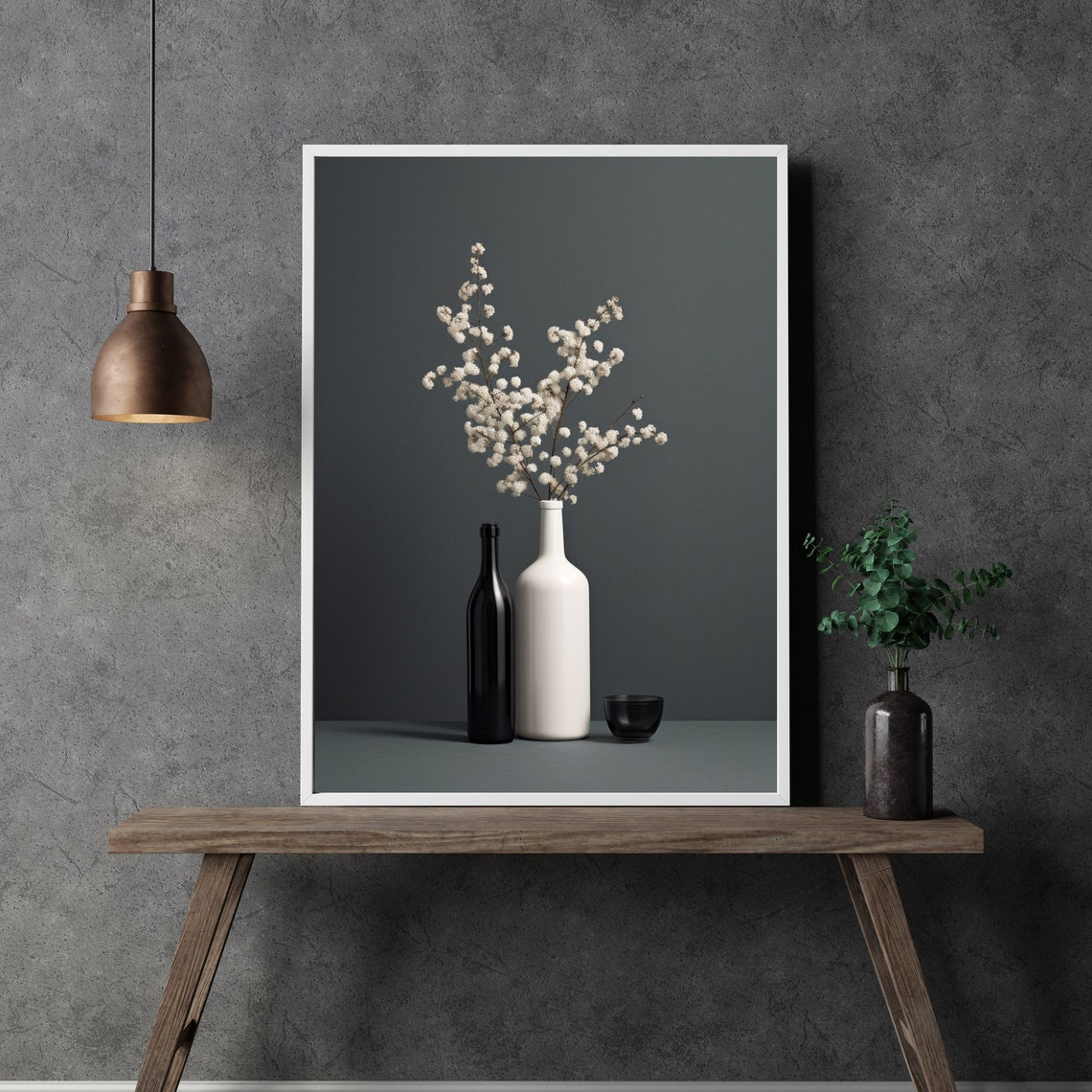 Black And White Still Life Baby's Breath Flowers Vase Photo Poster - Image 3