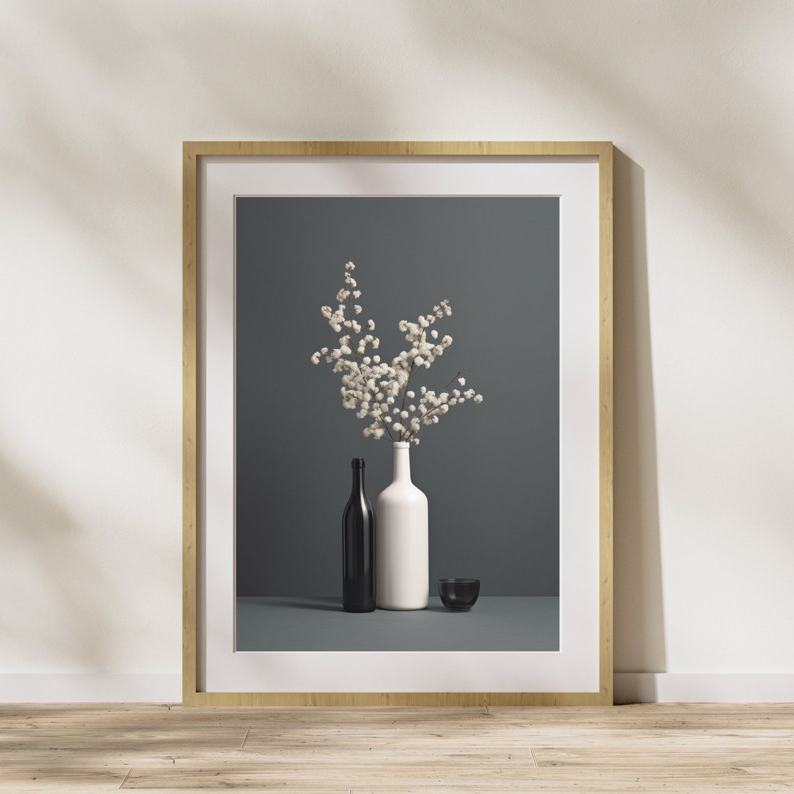 Black And White Still Life Baby's Breath Flowers Vase Photo Poster