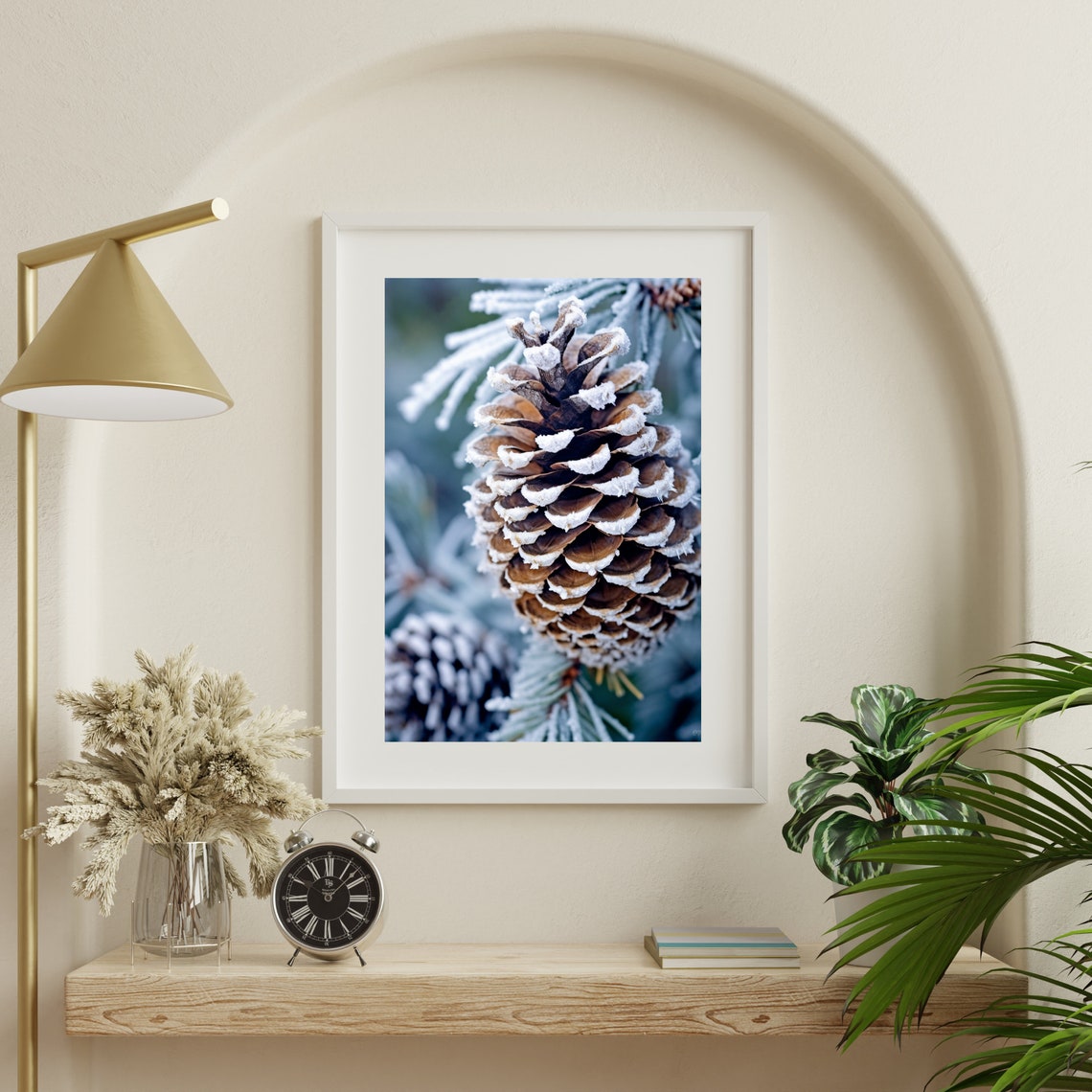 Beautiful Frosted Pinecone Macro Winter Nature Photography Poster - Image 3