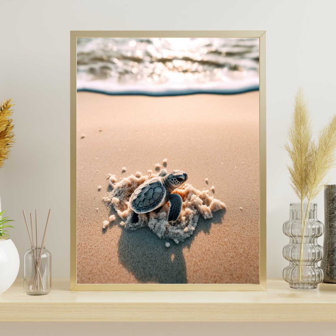 Beach Sea Turtle Poster, Ocean and Beach Decor