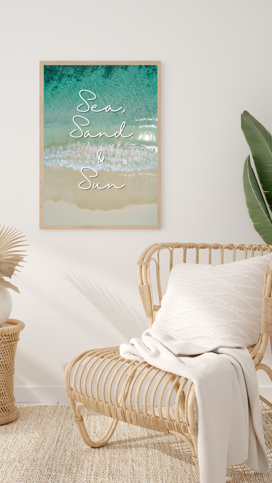 Sea Sand And Sun Script Lettering Aerial Coastal Beach Quote Poster - Image 2
