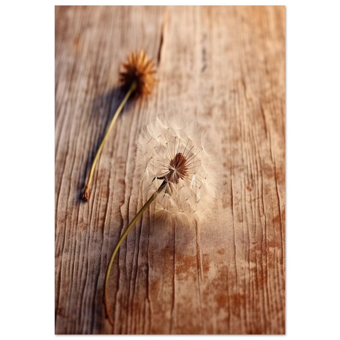 Dandelion Seed Heads On Weathered Wood Rustic Nature Photography Print - Image 2