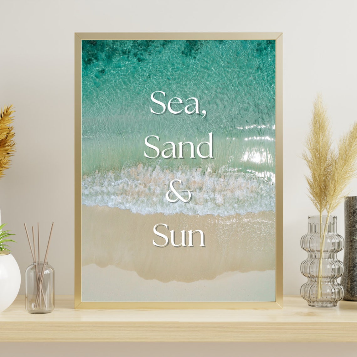 Sea Sand And Sun Script Lettering Aerial Coastal Beach Quote Poster - Image 4