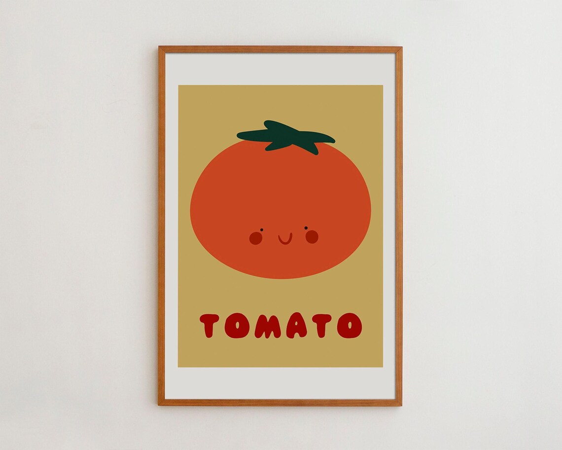 Nursery Wall Art Print Kids Room Decor Happy Tomato Poster Cute Vegetable Print Physically Printed Product