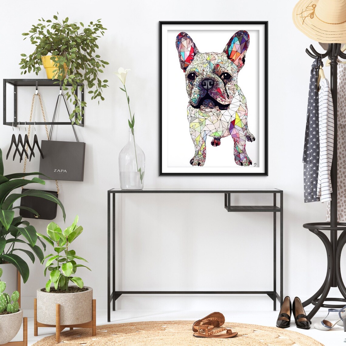 French Bulldog Covered In Colorful Paper, Art Print - Image 2