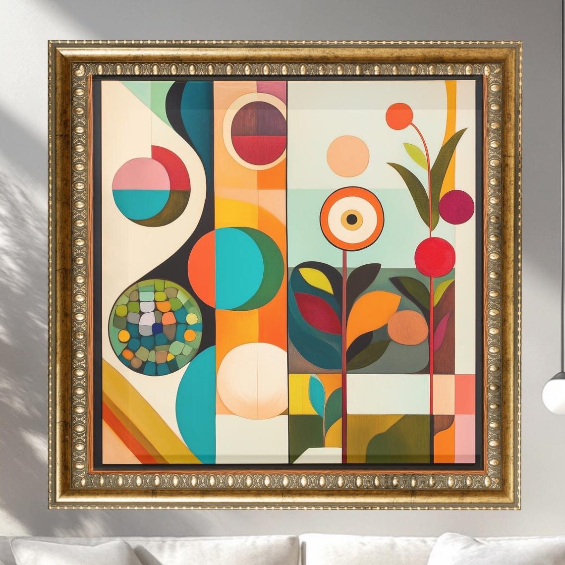 Colorful Geometric Circles Retro Floral Abstract Modern Wall Art