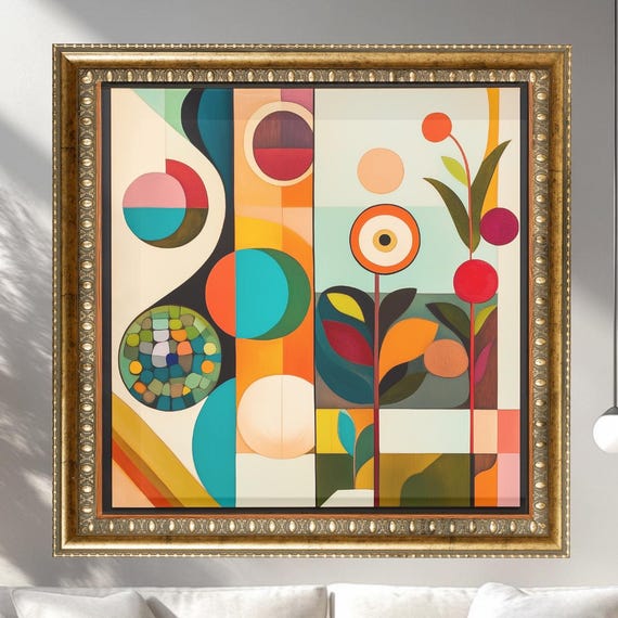 Midcentury Modern Geometric Art Print Abstract Floral Wall Retro Shapes Boho Decor