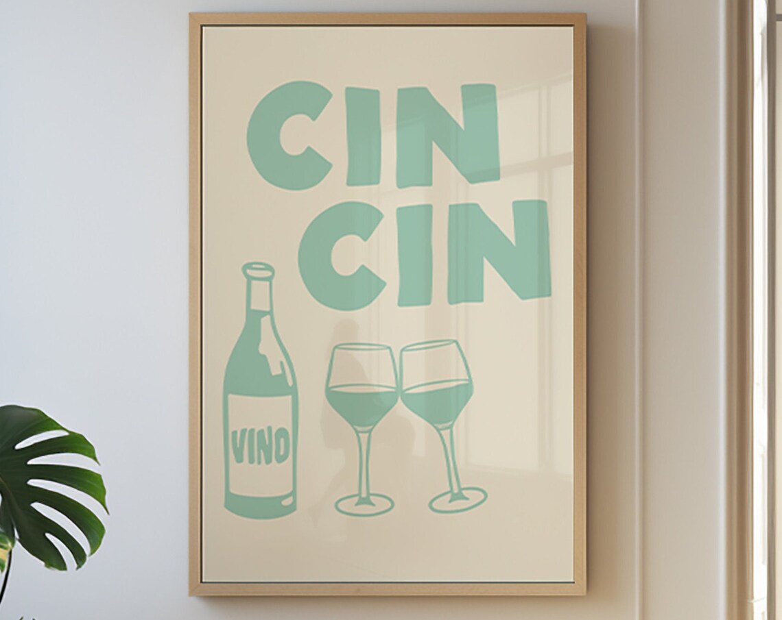 Mint Blue Cin Cin Italian Wine Toast Retro Bar Cart Kitchen Poster - Image 3