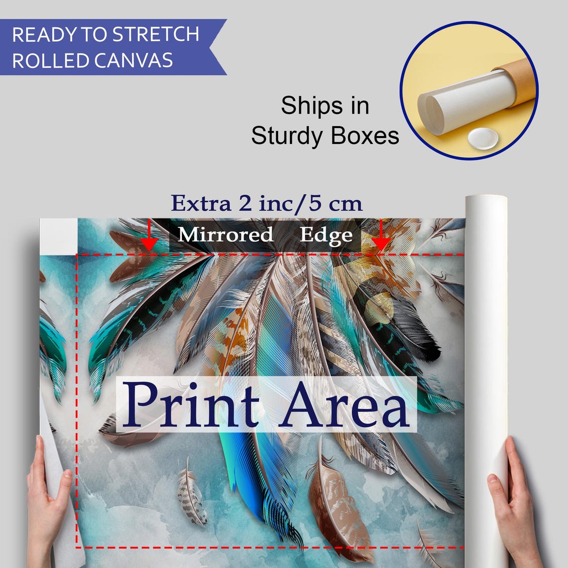 Elegant Bird Feathers Teal Copper Grey Watercolor Art Poster - Image 4