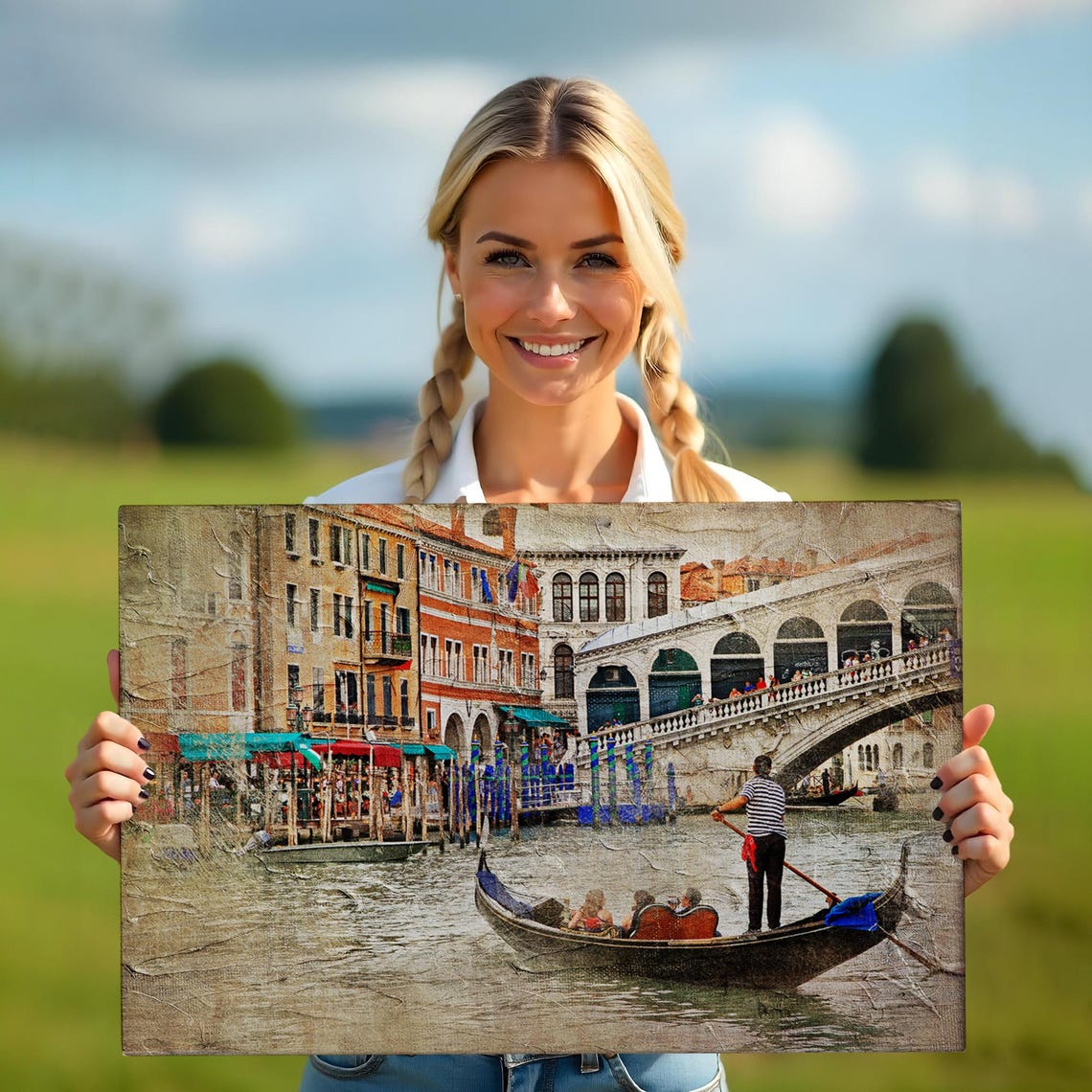 Venice Rialto Bridge Gondola Gondolier Vintage Style Travel Poster - Image 5