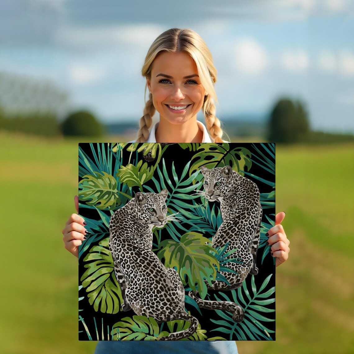 Two Leopards Among Tropical Palm Leaves Dark Jungle Wildlife Art Wall Poster - Image 5