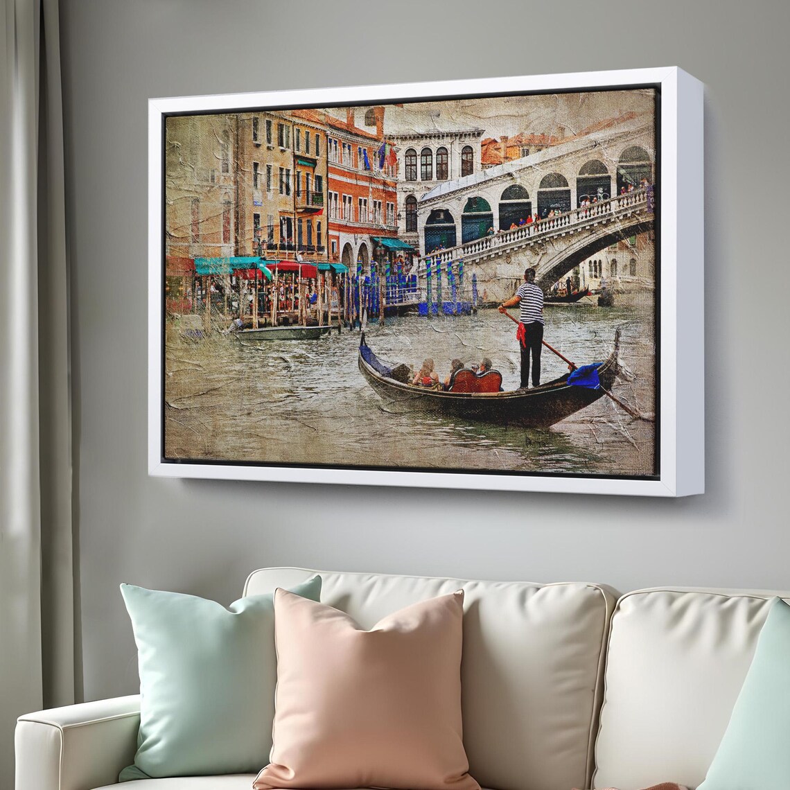 Venice Rialto Bridge Gondola Gondolier Vintage Style Travel Poster - Image 3
