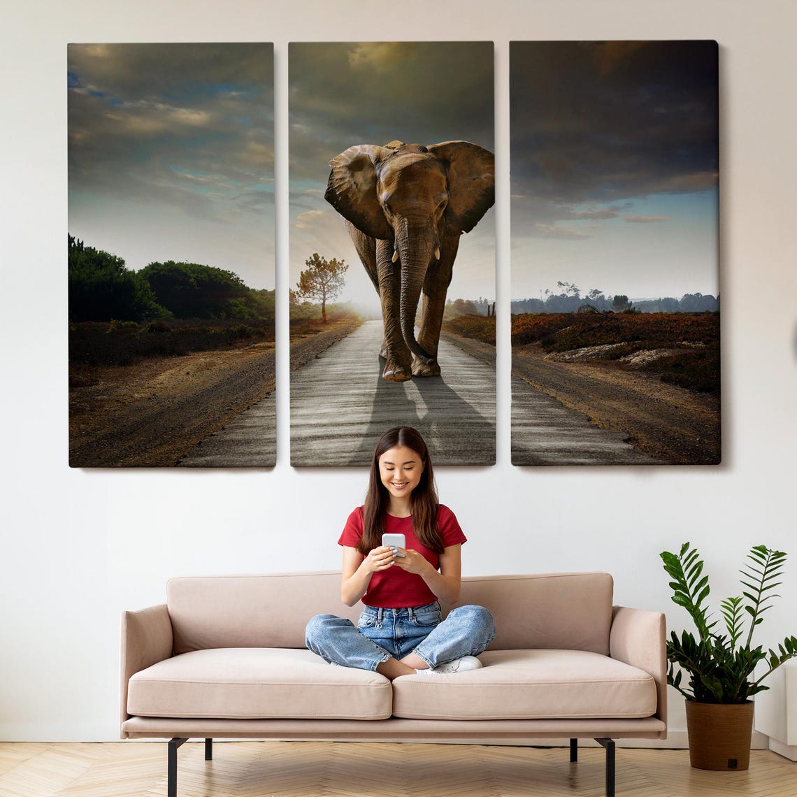 Elephant Walking Down Dirt Road Toward Camera Dramatic Sky Poster - Image 2