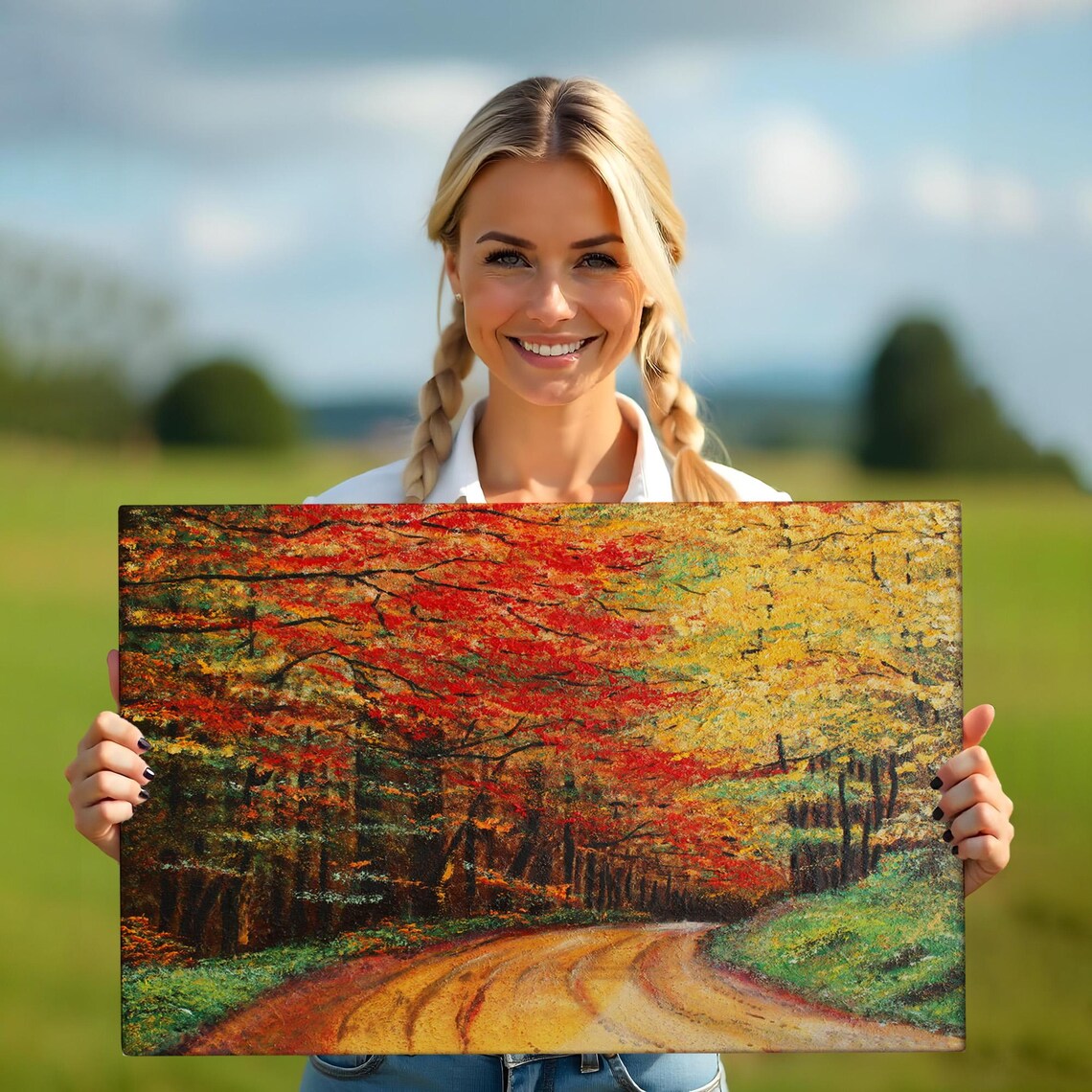 Forest Road Oil Painting Look Decorative Wall Art Nature Decor Nature Wall Decor Landscape Wall Table - Image 5