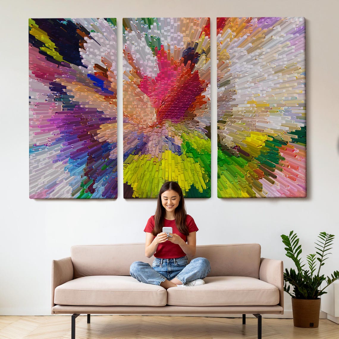 Abstract Colorful Explosion Brushstroke Burst 3D Digital Art Poster - Image 2