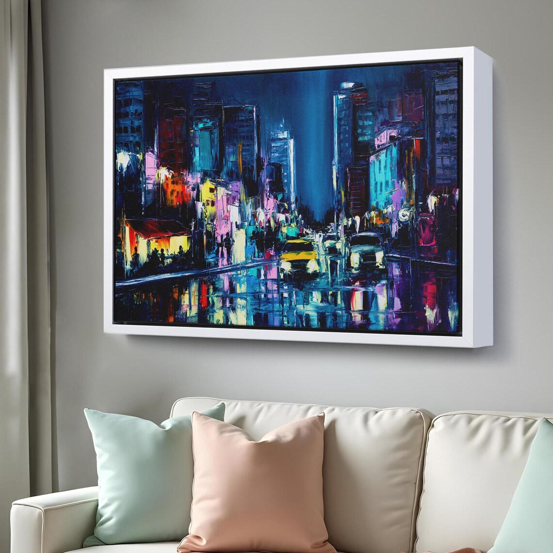 New York Night Street Yellow Taxi Wet Reflections City Poster - Image 3