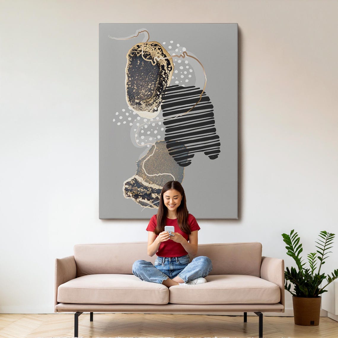 Decorative Painting With Abstract Patterns In Geometric Form Minimal Modern Wall Decor Housewarming Gifts Framed Wall Art - Image 3