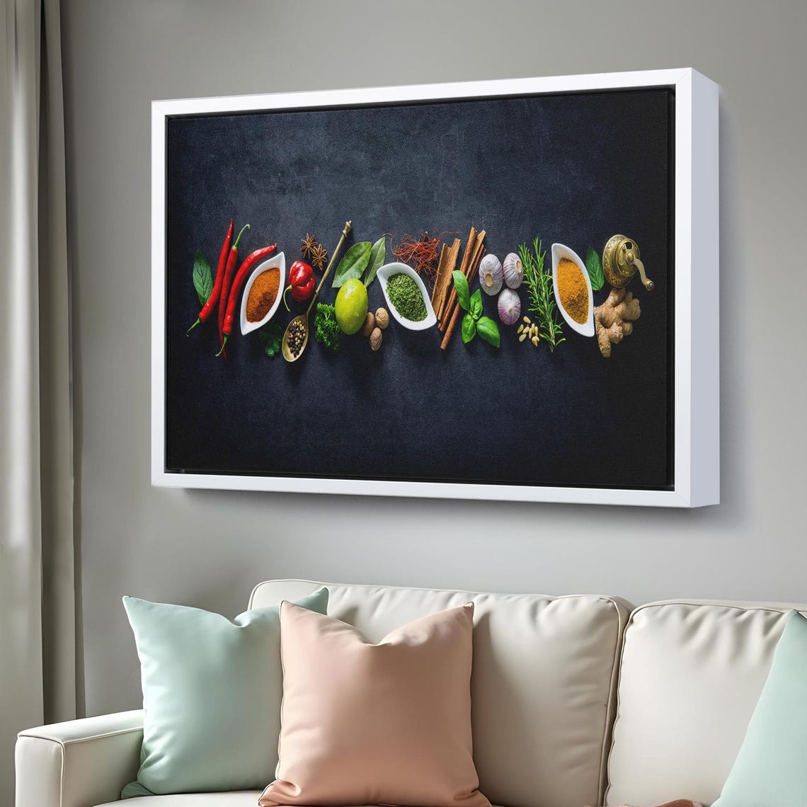Spices Herbs Flat Lay Dark Background Kitchen Decor Wall Art Print - Image 3