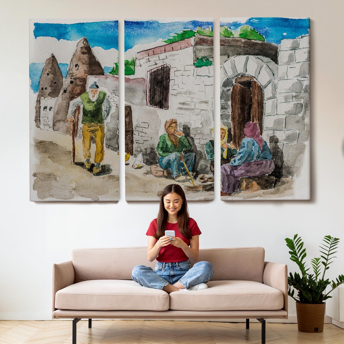Cappadocia Turkey Fairy Chimneys Stone Houses Watercolor Travel Poster - Image 2