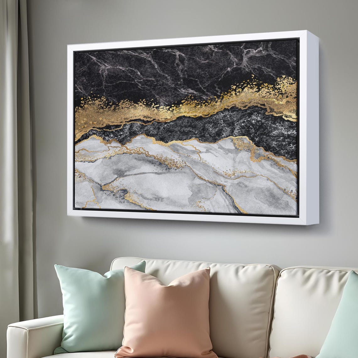 Black White Marble Gold Glitter Layers Abstract Modern Art Poster - Image 3