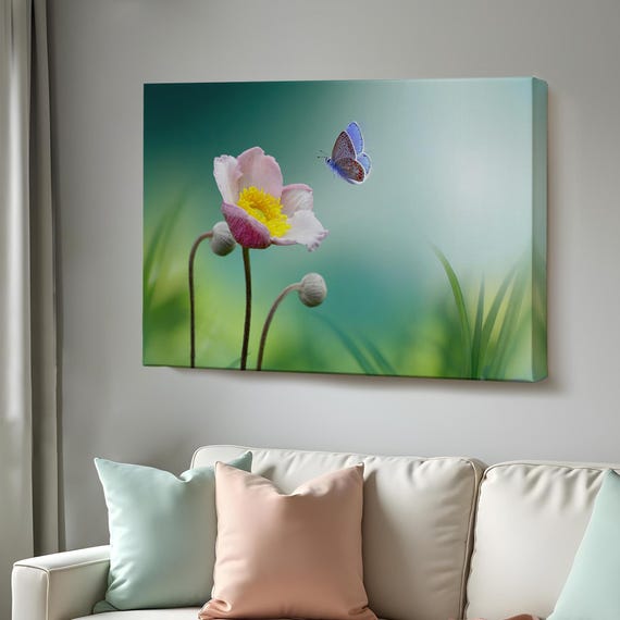 Elegant Flower And Butterfly Decorative Wall Art Flower Print Flower Wall Art Housewarming Gifts Large Wall Art