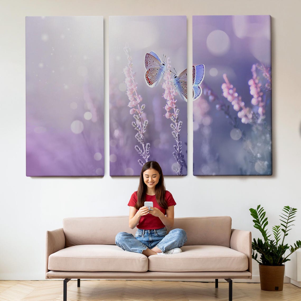 Blue Butterflies Lavender Flowers Purple Bokeh Dreamy Nature Poster - Image 2