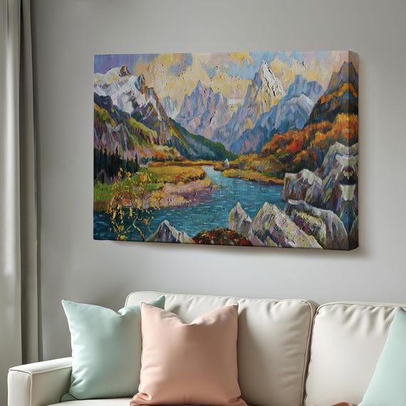 Caucasus Mountains View Oil Painting Style Decorative Wall Art Landscape Wall Table Nature Wall Decor