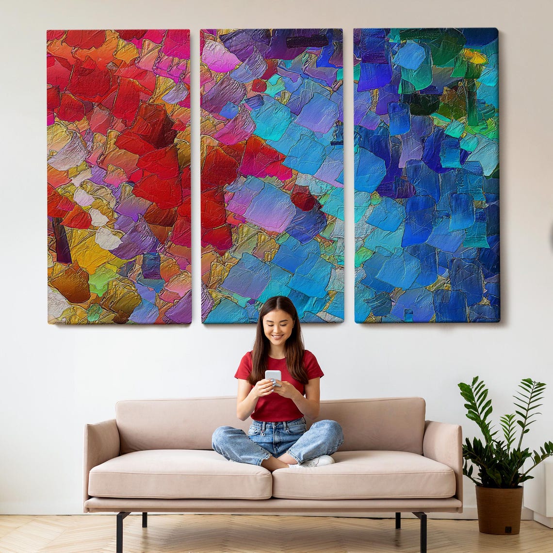 Abstract Heart Mosaic Red Blue Impasto Texture Modern Art Poster - Image 2