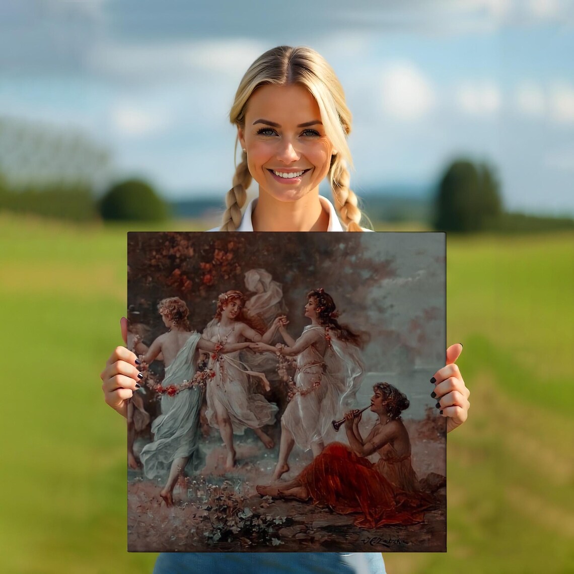 Classical Dancing Nymphs Circle Outdoor Vintage Romantic Oil Painting Wall Poster - Image 5