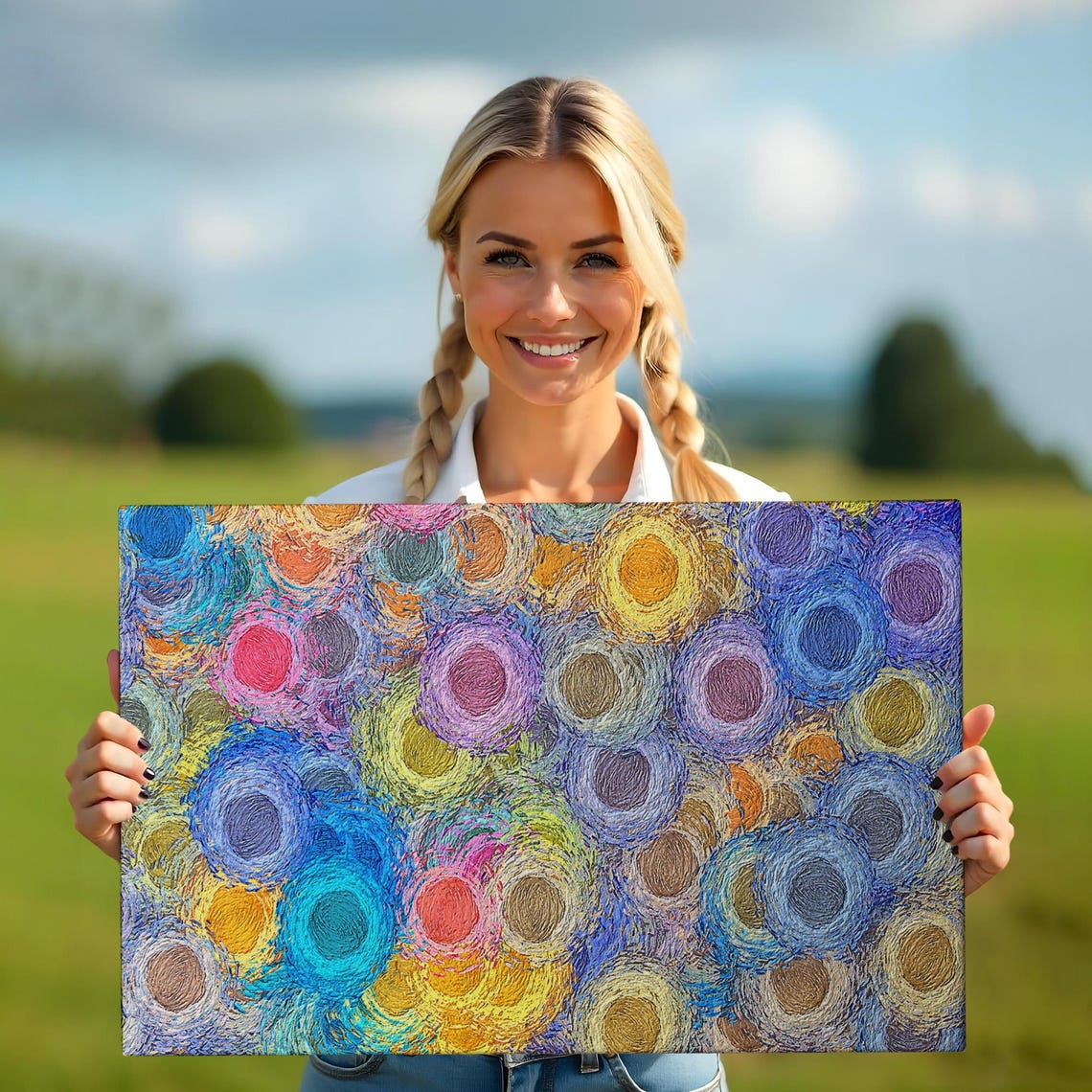 Abstract Swirling Circles Blue Purple Gold Impasto Texture Art Poster - Image 5