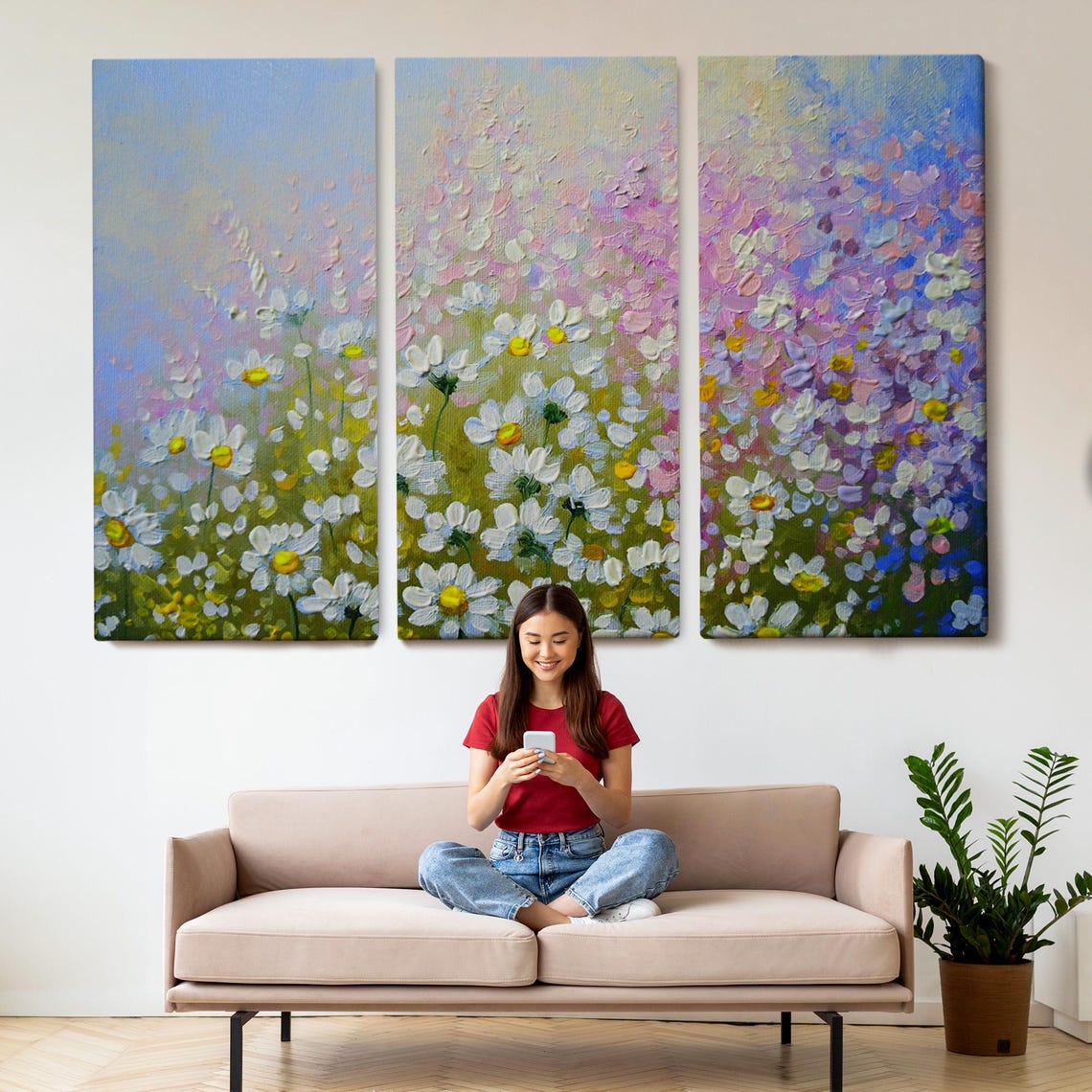 White Daisy Wildflower Meadow Pastel Blooms Impressionist Poster - Image 2
