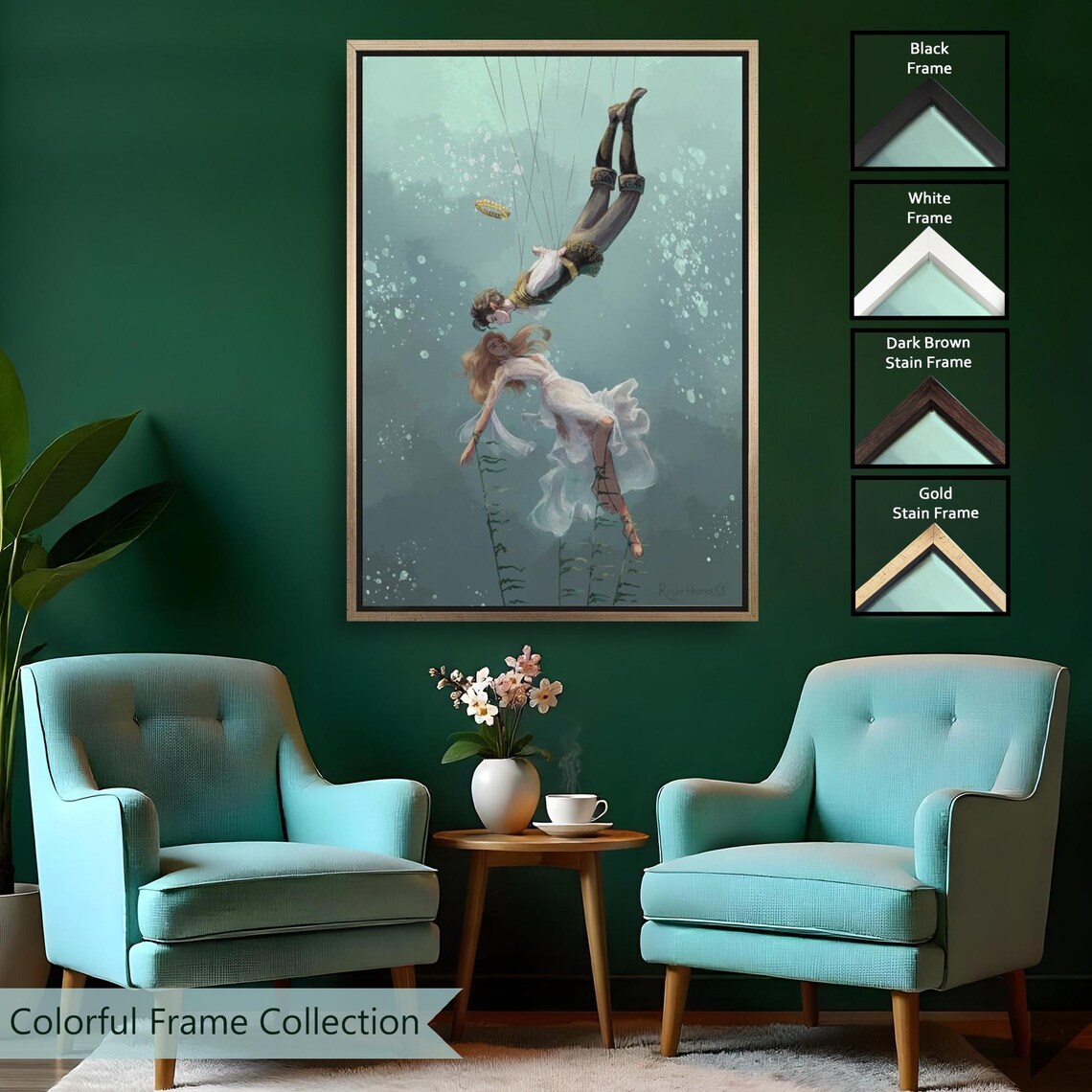 Underwater Lovers Reaching Out Dreamy Ocean Romance Fantasy Art Poster - Image 2