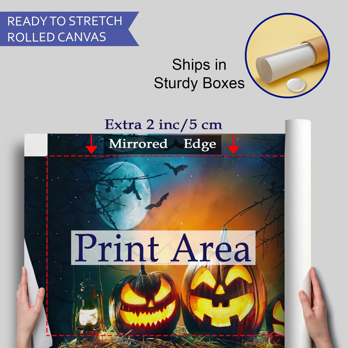 Halloween Moonlit Jack O Lantern Trio Gas Lantern Bats Spooky Night Poster - Image 4