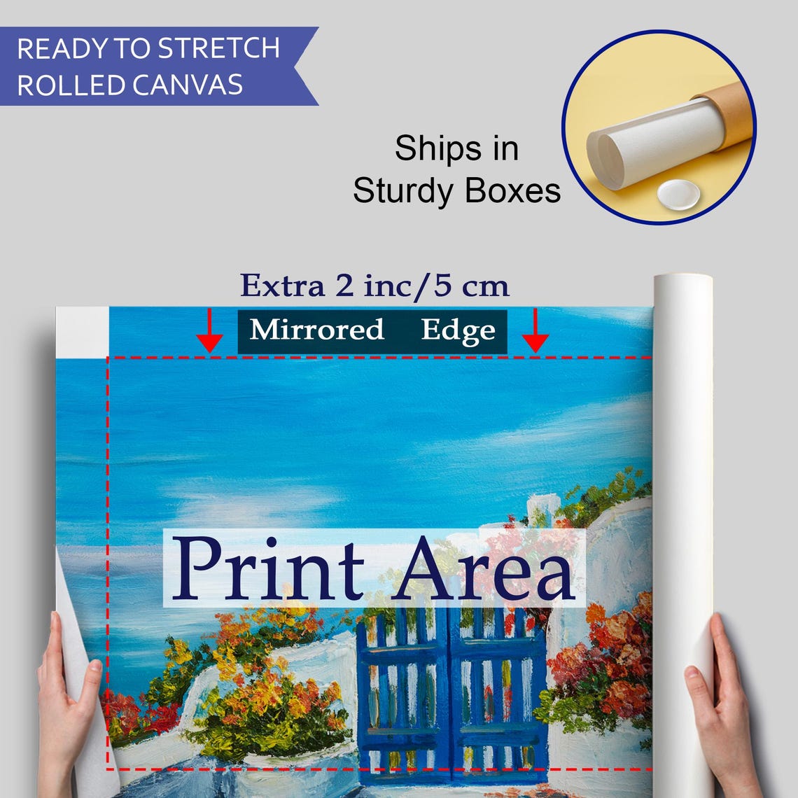 Greek Island Blue Door Whitewashed Wall Bougainvillea Sea View Poster - Image 4